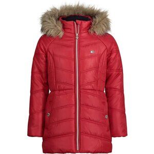 Tommy Hilfiger Girls Hooded Puffer Jacket in Scarlet Red Size 5/6 MSRP $110